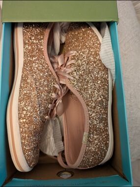 Kate Spade for Keds- Glitter Lace-Up Sneakers - Rose Gold